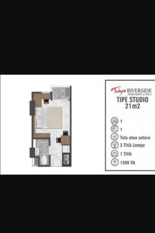 Disewakan Apartemen Studio 21 m2  di Tokyo River Side PIK 2