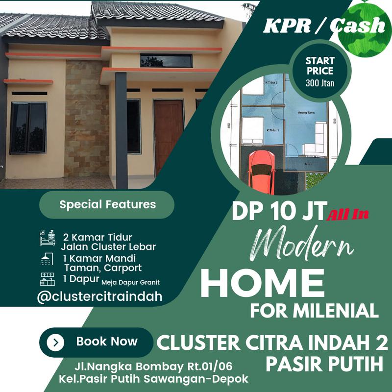 Jual Rumah Modern Murah Berkualitas - Cluster Citra Indah 2 Pasir Putih Sawangan Depok