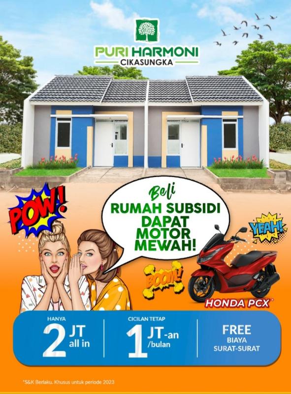 Rumah Murah Puri Harmoni Cikasungka-Tangerang. Dkt ke Stasiun Cikoya, Cuma 2jt Sdh All In & Sdh Bisa Dapat Rumah, Cicilan Cuma 1jt-an Flat Sampe Lunas