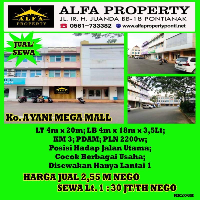 Alfa Property - Sewa Ruko 3.5 Lantai di Jl. A Yani Mega Mall Kota Pontianak