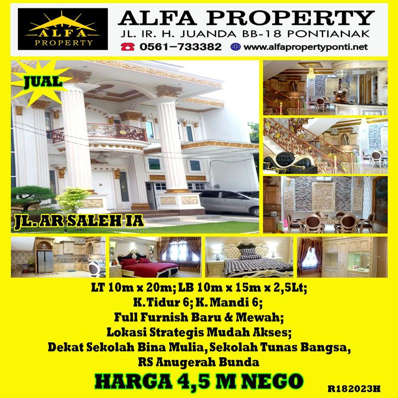 Alfa Property - Dijual Rumah di Jl. AR Saleh IA Kota Pontianak - 2.5 Lantai, 6 Kamar Tidur, LT 200m2, LB 375m2