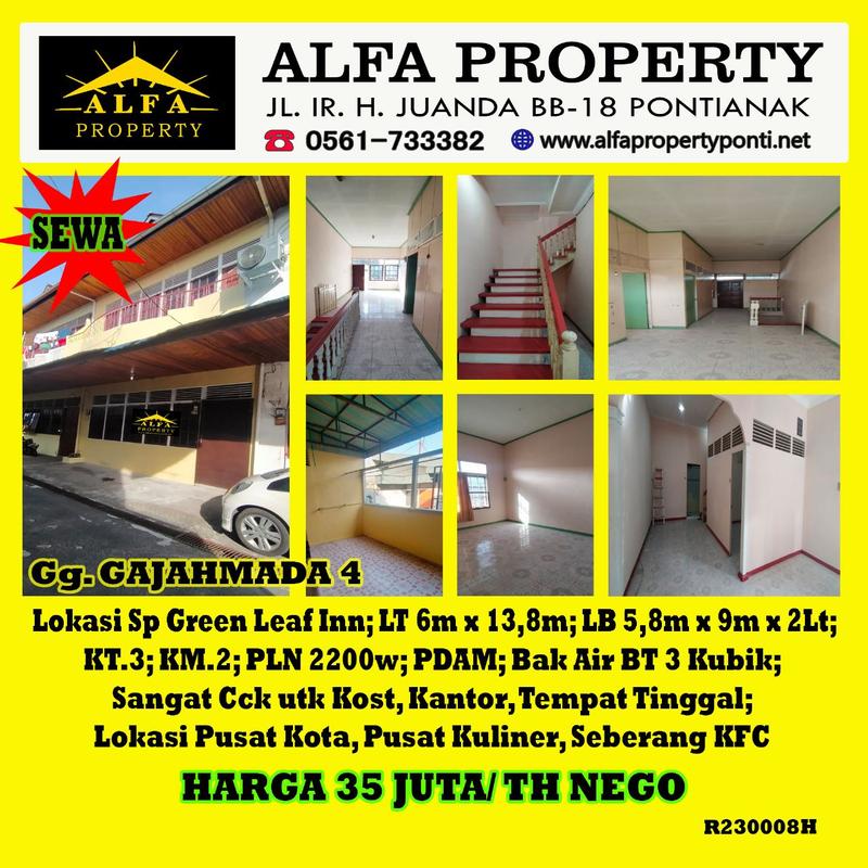 Alfa Property - Disewakan Rumah di Gg. Gajah Mada 4 Kota Pontianak - 3 Kamar Tidur