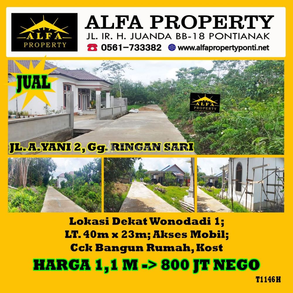 Alfa Property - Dijual Tanah di Gg. Ringin Sari Kota Pontianak - Luas Tanah 920 m2