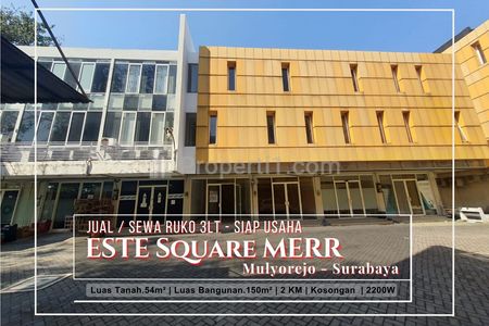 Jual / Sewa Ruko ESTE Square MERR Surabaya - 3 Lantai, Siap Usaha, Hadap Komplek