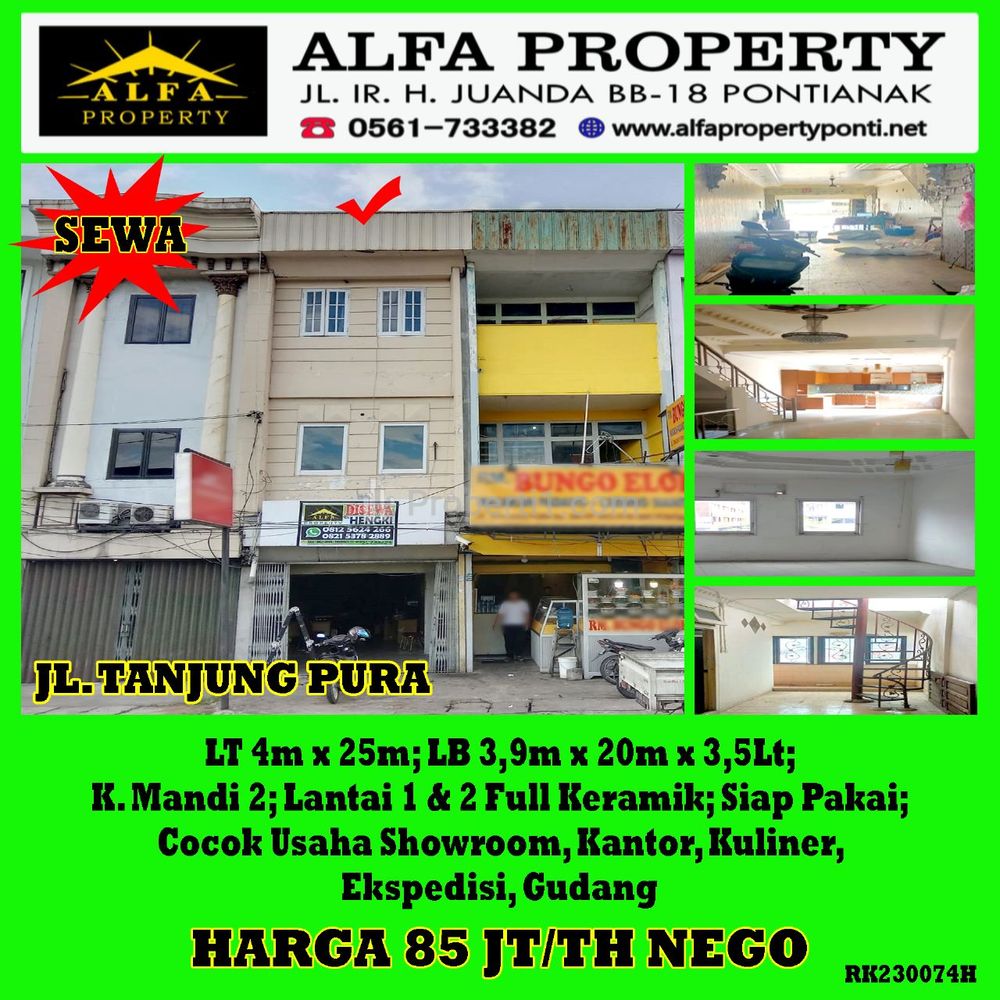 Disewakan Ruko Tanjung Pura Kota Pontianak - Alfa Property