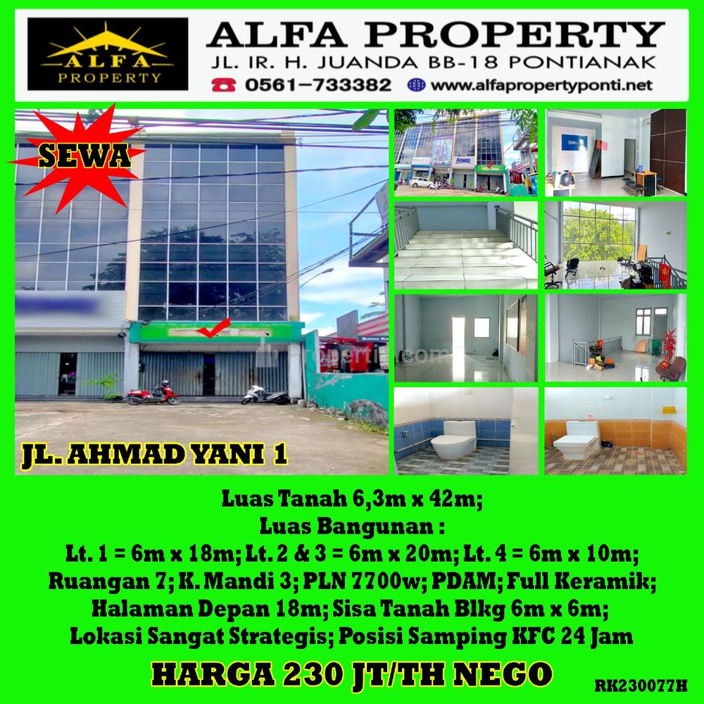 Disewakan Ruko 4 Lantai di Jl. Ahmad Yani 1 Kota Pontianak - Alfa Property