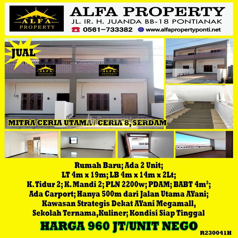 Alfa Property - Dijual Rumah di Jl. Sungai Raya Dalam, Komplek Mitra Ceria Utama, Pontianak, Kalimantan Barat - 2 Lantai | 2 KT | LT 76m2 | LB 112m2