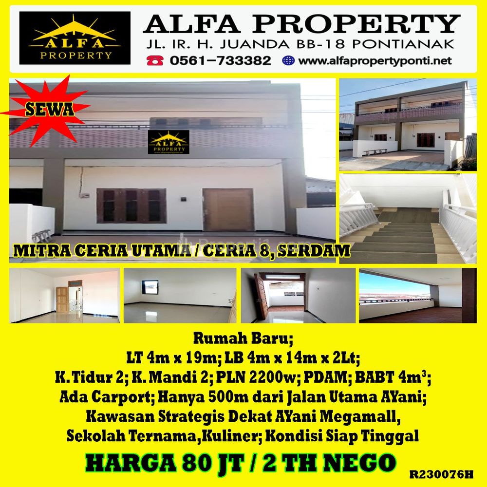 Rumah Baru Disewakan di Komplek Mitra Ceria Utama Kota Pontianak - Alfa Property