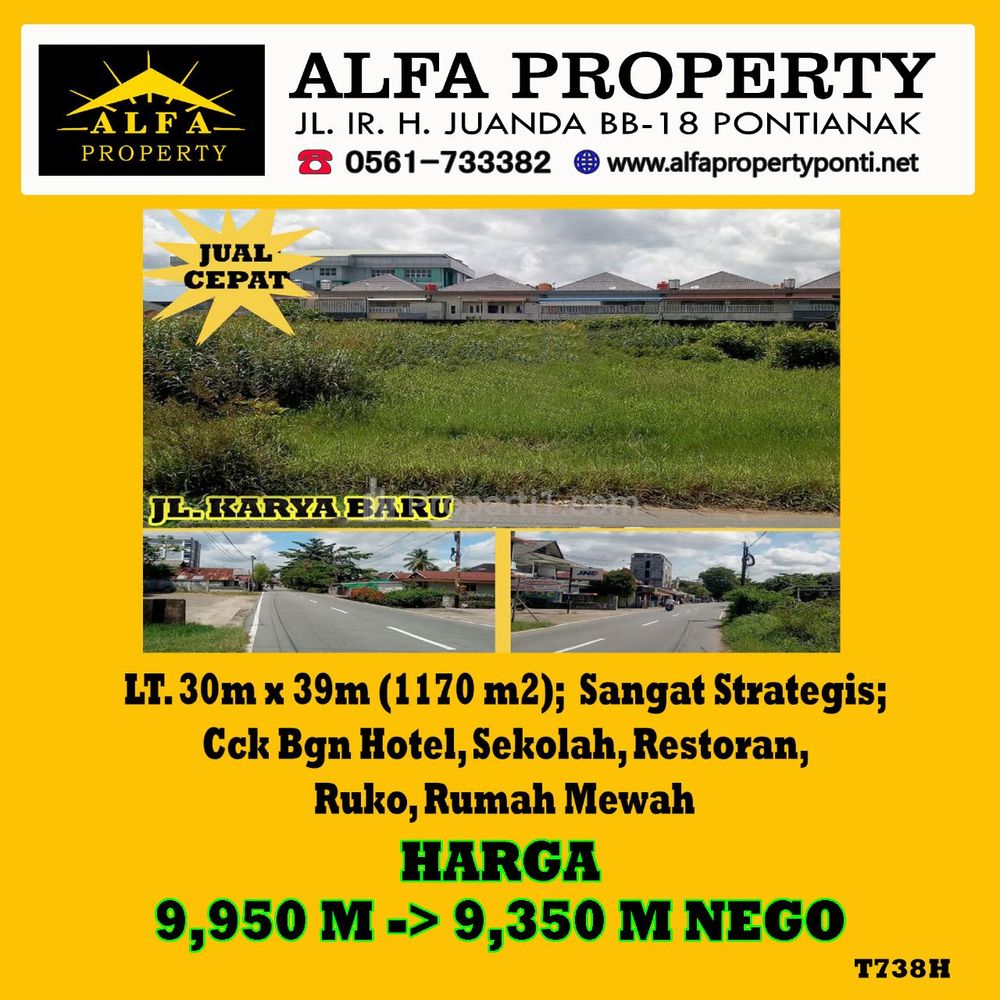 Alfa Property - Dijual Tanah di Karya Baru Pontianak - Luas T anah 1170 m2 SHM