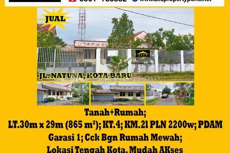 Alfa Property - Dijual Tanah Jalan Natuna, Kota Baru, Pontianak - Luas Tanah 865 m2