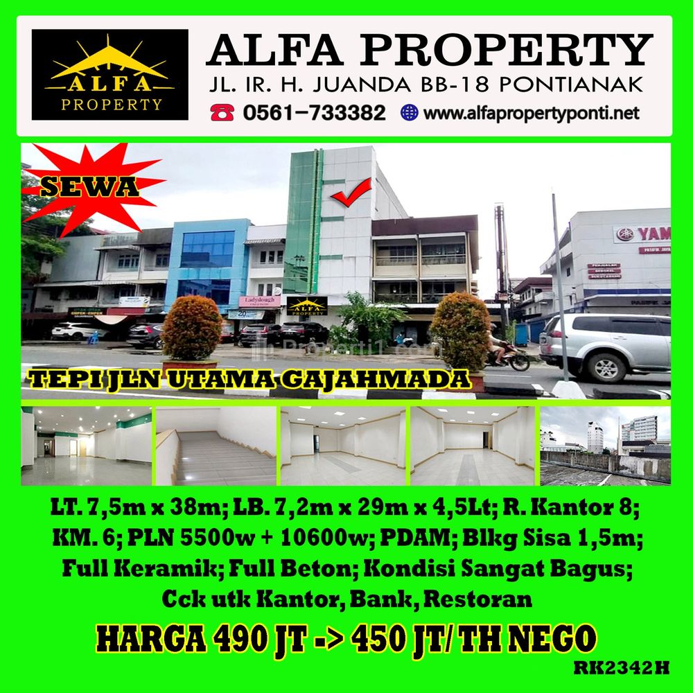 Alfa Property - Disewakan Ruko 4.5 Lantait di Jl. Gajah Mada Pontianak - LT 285 m2 | LB 940 m2