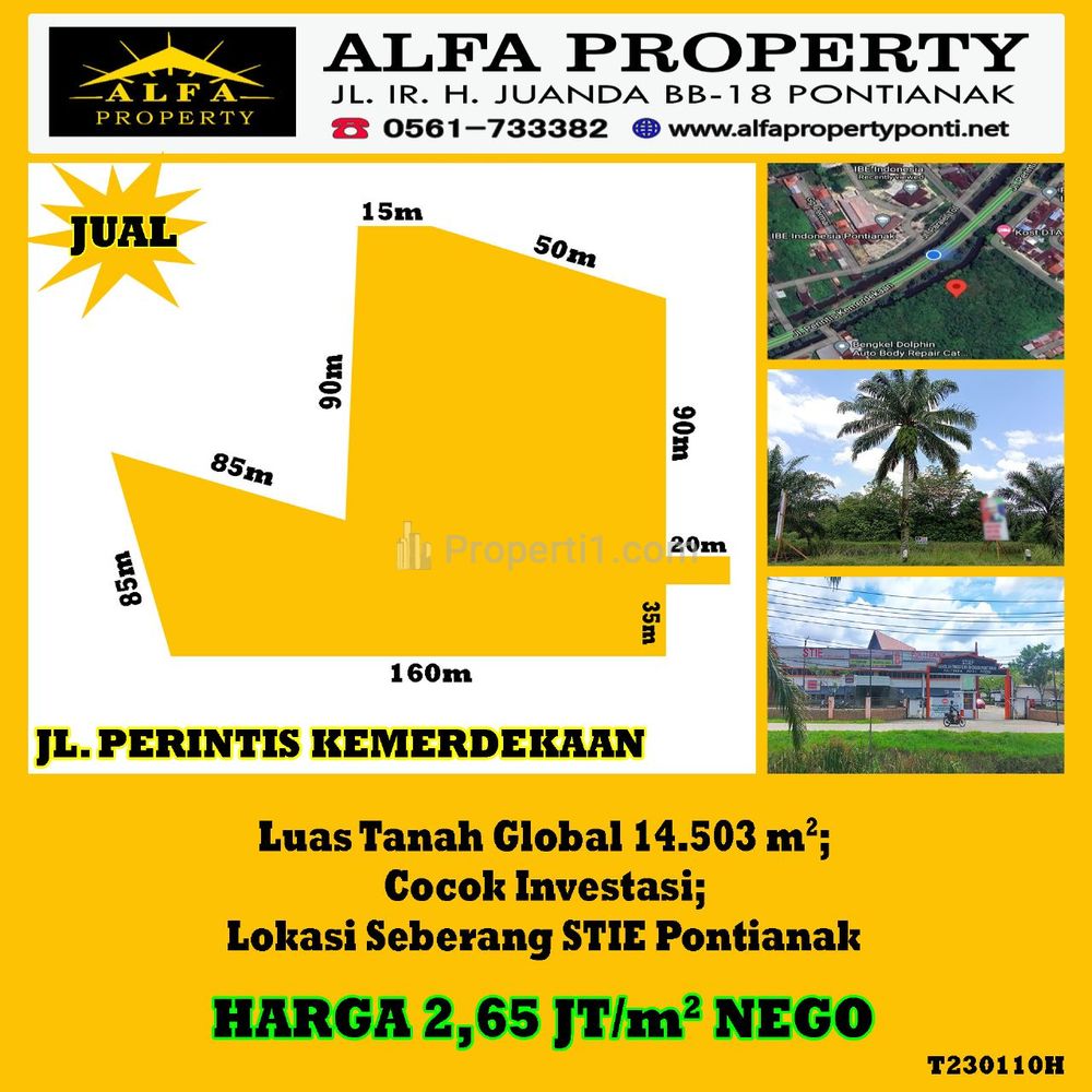 Tanah Dijual di Jalan Perintis Kemerdekaan Kota Pontianak - Alfa Property