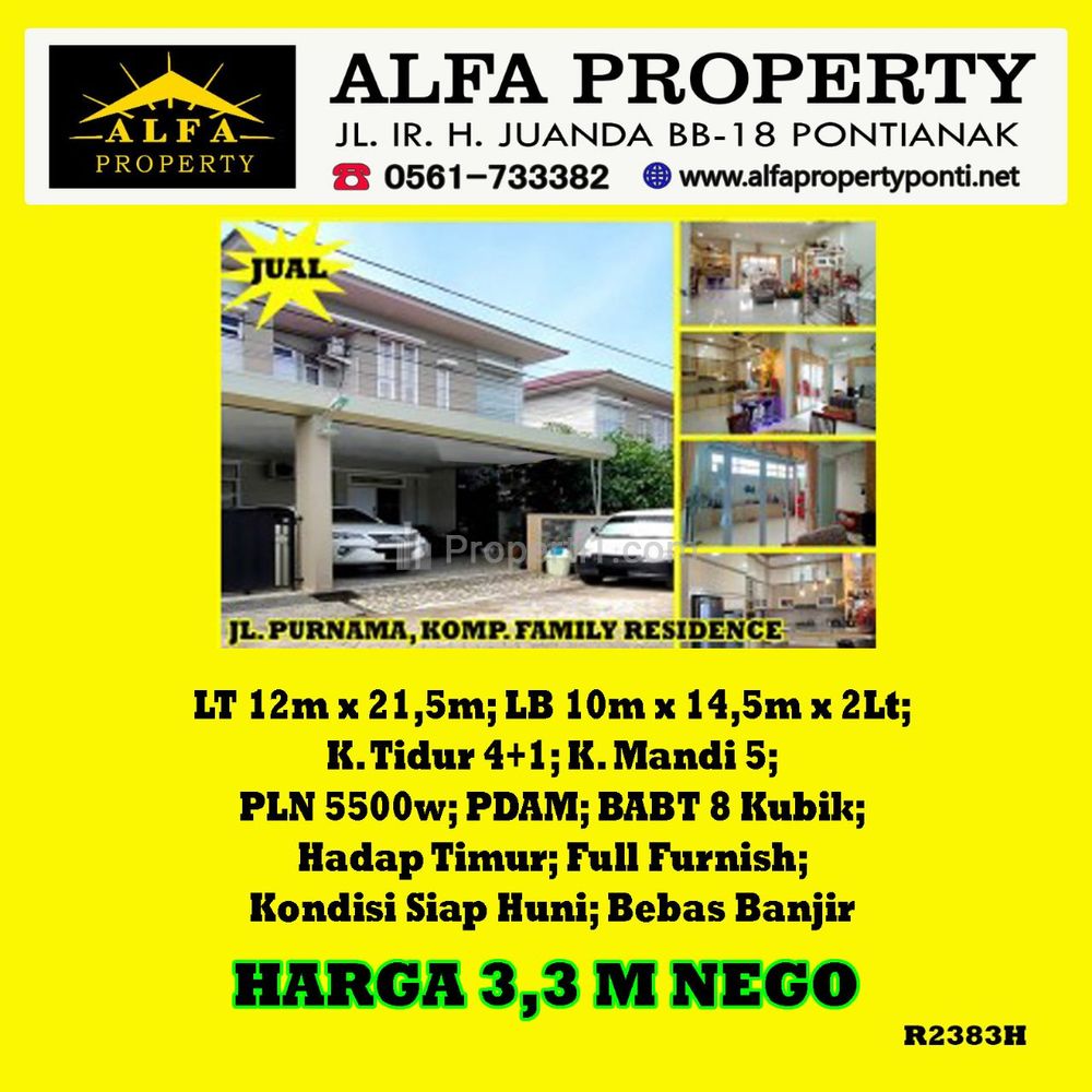 Alfa Property - Dijual Rumah di Komplek Family Residence, Jl. Purnama, Pontianak - 2 Lantai, 4+1 Kamar Tidur, LT 258m2, LB 290m2