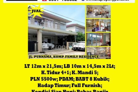 Alfa Property - Dijual Rumah di Komplek Family Residence, Jl. Purnama, Pontianak - 2 Lantai, 4+1 Kamar Tidur, LT 258m2, LB 290m2