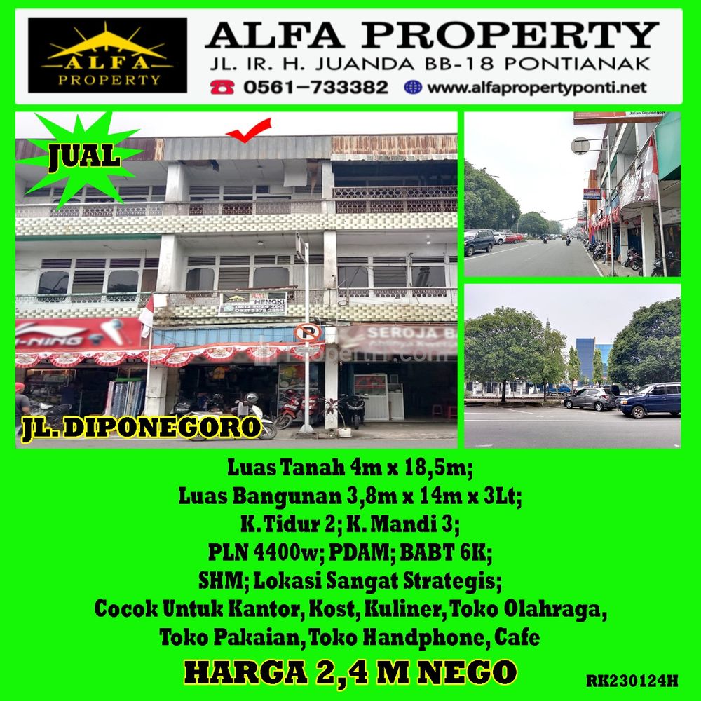 Dijual Ruko di Jalan Diponegoro Kota Pontianak - Alfa Property