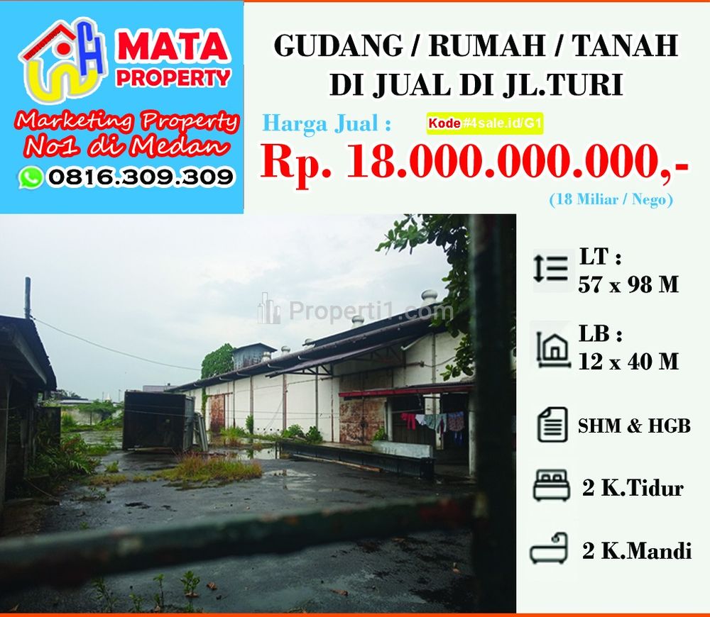 Dijual Tanah/Gudang/Rumah dengan Total Luas Lahan 4.352 m2, Ex Kantor/Gudang, Daerah Jl. Sisingamangaraja / UISU / Turi Medan