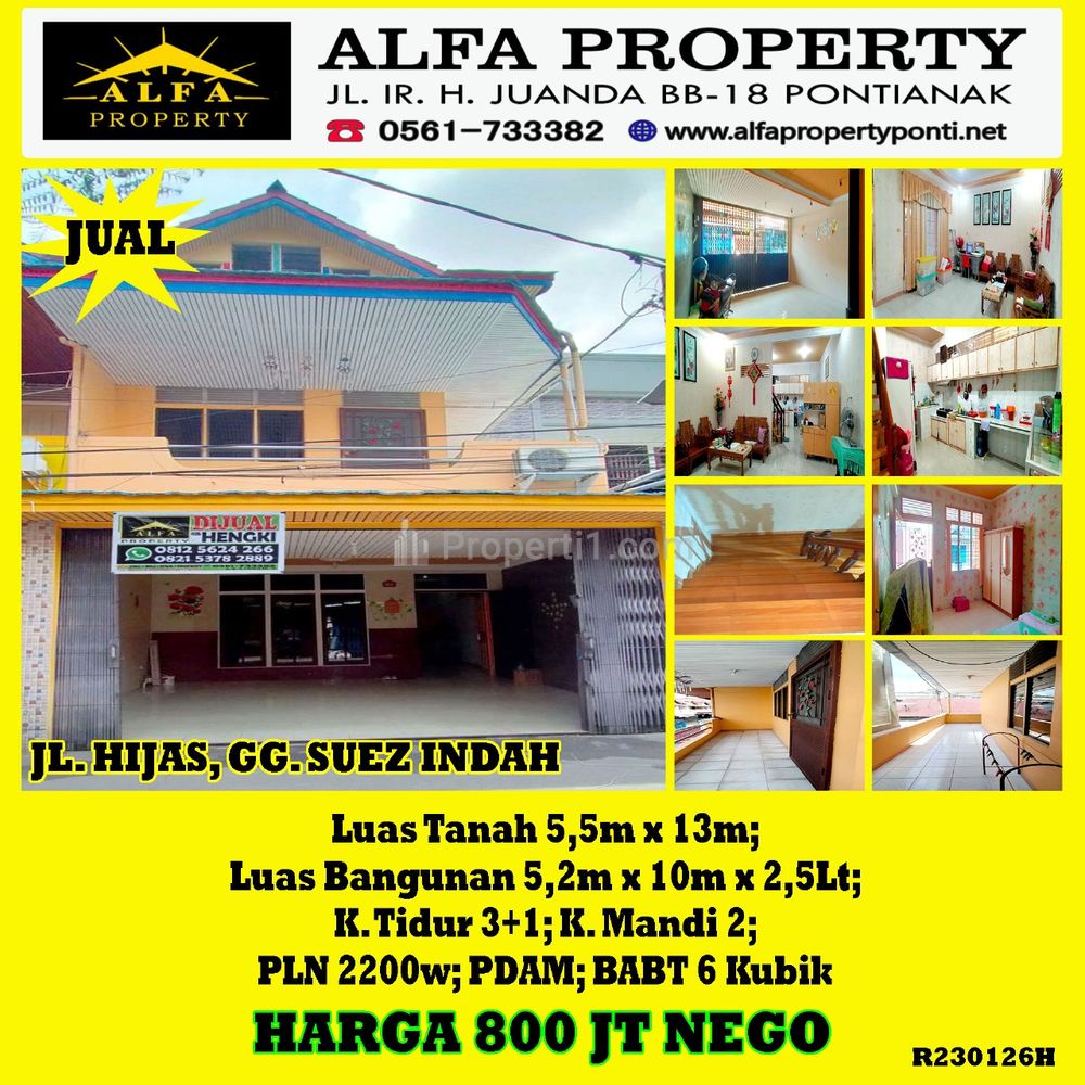 Dijual Rumah 2.5 Lantai di Jalan Hijas Kota Pontianak - 3+1 Kamar Tidur