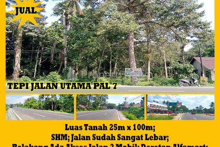 Dijual Tanah di Tepi Jalan Utama Pal 7 Pontianak - Luas 2500 m2 SHM