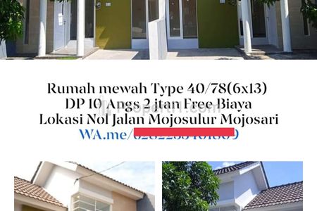 Dijual Rumah Murah Mojosari SHM KPR DP 10Jt Angsuran 2Jutaan dekat RS Kartini Mojokerto