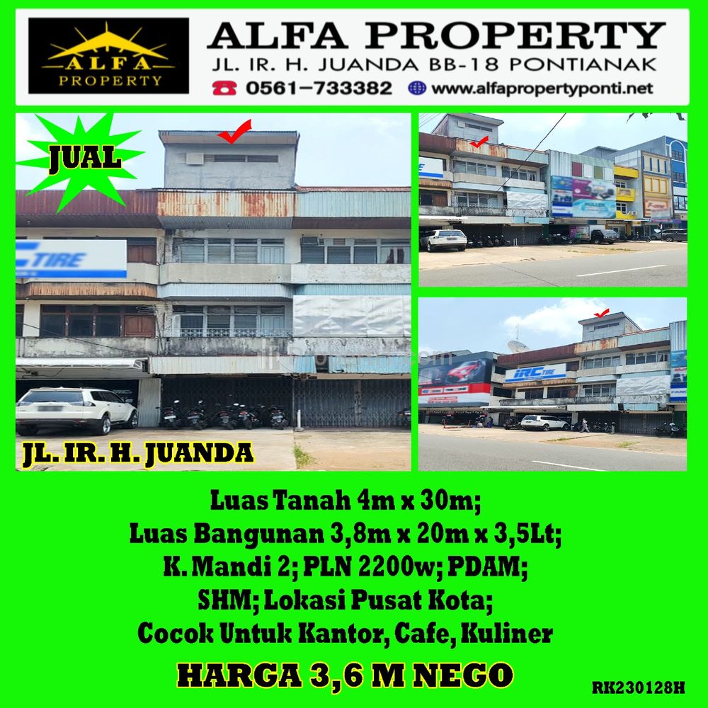 Dijual Ruko IR H Juanda Kota Pontianak