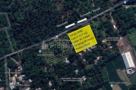 Dijual Tanah di Jalan Raya Suranadi Lombok Nusa Tenggara Barat - Cocok Dibuat Tempat Wisata
