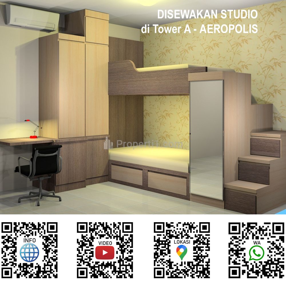 Disewakan Apartemen Studio di AEROPOLIS Tower A - dekat Bandara Soetta | Full Furnished dan Ekonomis