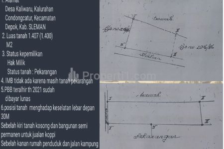 Dijual Tanah Pekarangan Luas 1400 m2 dekat Mall Pakuwon Sleman Yogyakarta