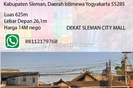 Jual Tanah Luas 625 m2 di Pinggir Jalan Magelang - dekat Sleman City Mall