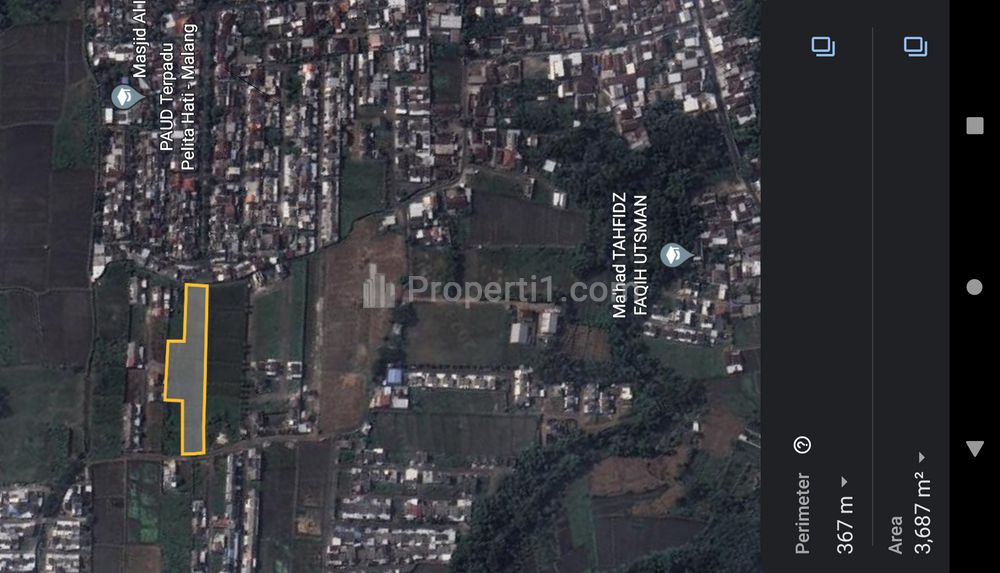Jual Tanah Sawah di Bandungrejosari Malang dekat Perum Sukun Pondok Indah