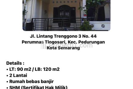 Rumah Dikontrakkan di Perumnas Tlogosari, Pedurungan, Semarang - 2 Lantai, 3 Kamar Tidur