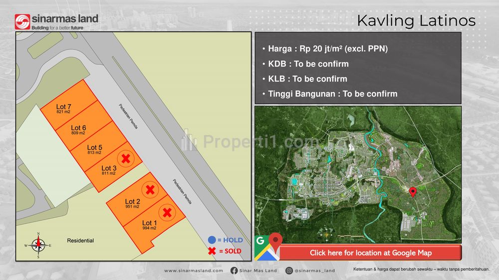 Dijual Tanah Kavling Komersial Siap Bangun di Latinos BSD City Tangerang Selatan - Luas 813 m2
