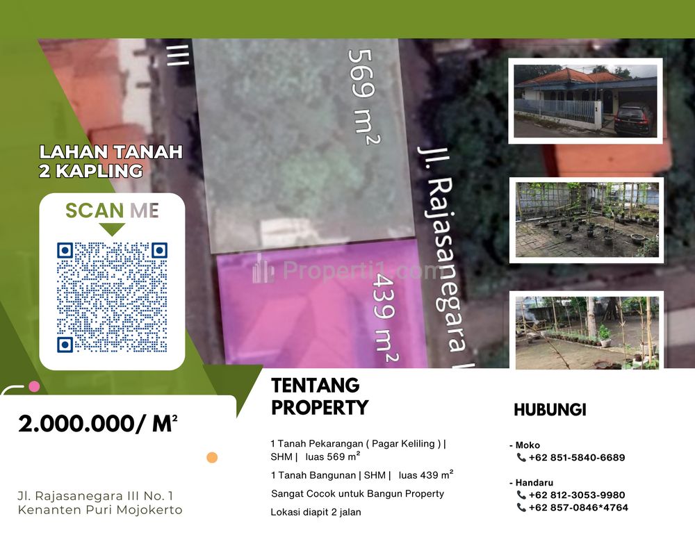 Area putih lahan pekarangan, Area merah tanah bangunan, diapit dengan 2 jalan