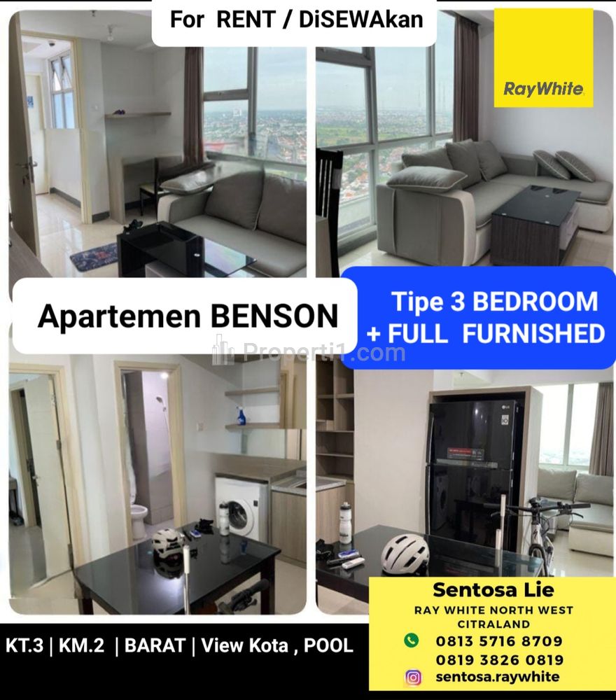 Sewa Apartemen Benson Tipe 3 Bedroom FULL FURNISHED Akses Pakuwon