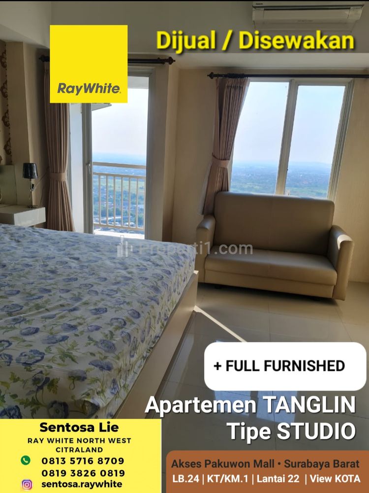 Dijual Apartemen Tanglin Tipe Studio Full Furnished - Lantai 22 - View kota - Akses Langsung Pakuwon Mall Surabaya Barat