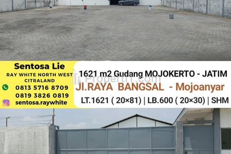 Dijual Gudang Luas Tanah 1621 m2 di Mojokerto JATIM - di Raya Bangsal - Kec.Mojoanyar - Strategis Lokasi - SHM - Lengkap IMB Izin Gudang