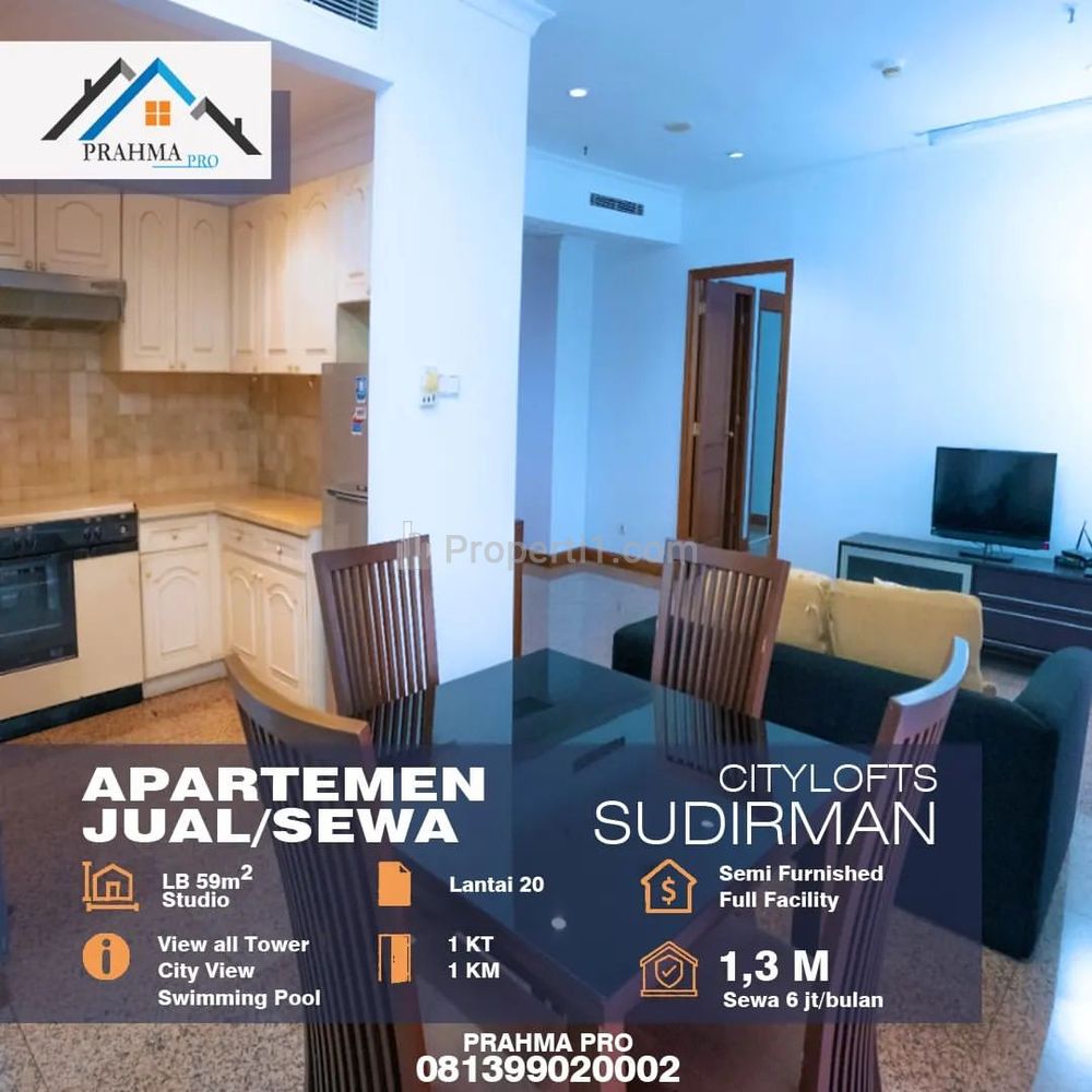 Dijual Studio Semi Furnished di Apartemen Citylofts Tanah Abang Jakarta Pusat
