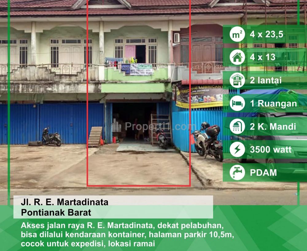 Ruko Disewakan di Jalan Martadinata, Pontianak Barat