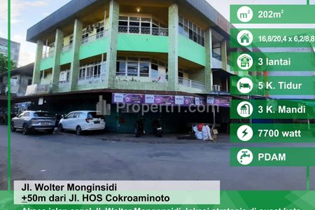 Dijual Ruko 3 Lantai di Jalan Wolter Monginsidi, Pasar Mawar, Pontianak, Kalimantan Barat