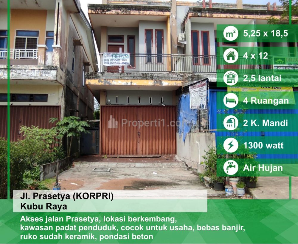 Disewakan Ruko Jalan Prasetya, Korpri, Kubu Raya, Kalimantan Barat