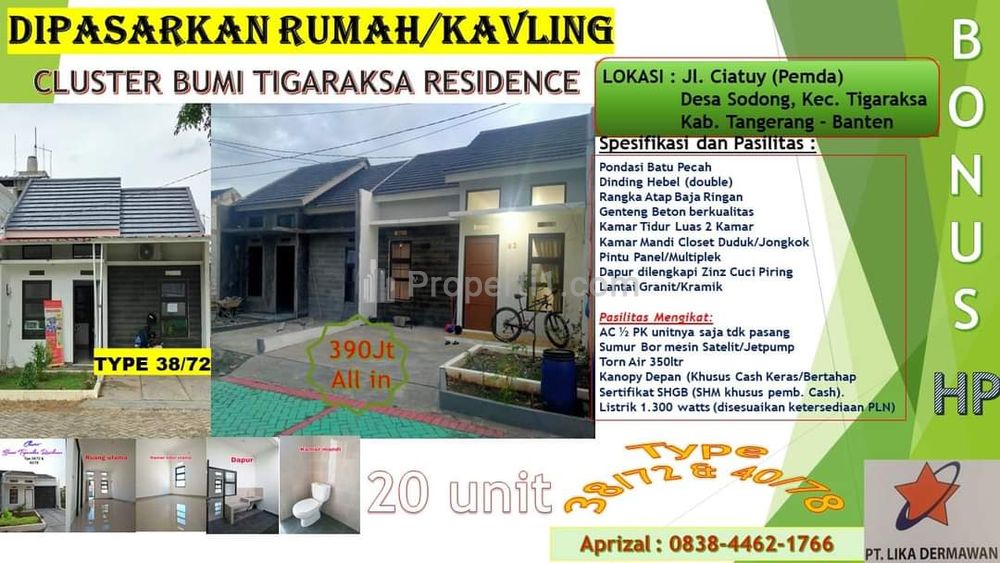 Jual Rumah Cluster Minimalis di Bumi Tigaraksa Residence Tangerang