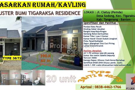 Jual Rumah Cluster Minimalis di Bumi Tigaraksa Residence Tangerang