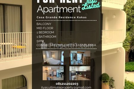 Sewa Apartemen Casa Grande Residence Tower Montana Tebet Jakarta Selatan Type 1 Bedroom Furnished