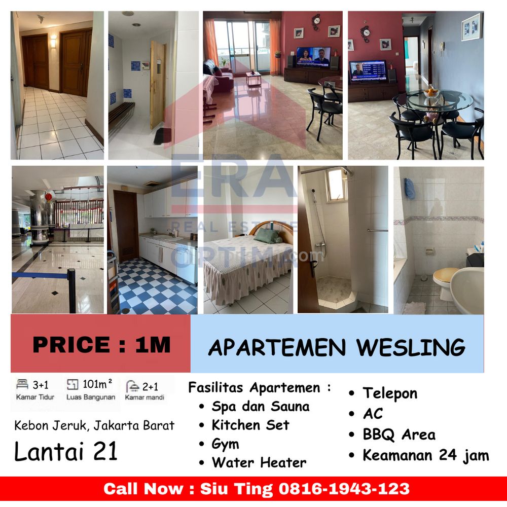 Dijual Apartment Wesling Kedoya 3+1 BR, Kebon Jeruk, Jakarta Barat
