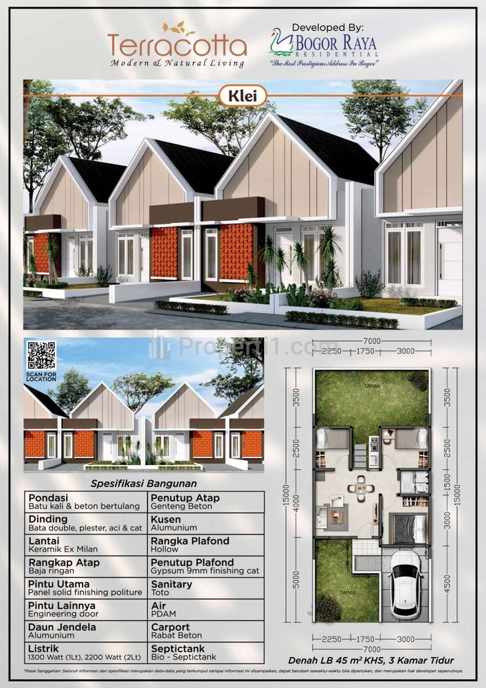 Dijual Rumah Baru 1 Lantai Isi 3 Kamar di Cimahpar Terracotta Bogor Raya Residence