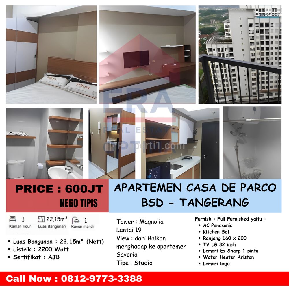 Dijual Apartemen Casa De Parco, BSD, Tangerang - Studio Full Furnished