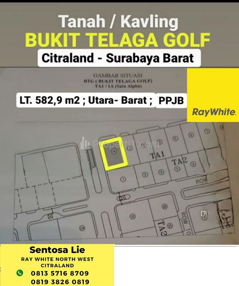 Dijual Termurah Rp.12 Juta/m2 Tanah Kavling Bukit Telaga Golf Citraland Surabaya Barat Spesial Row Jalan Kembar