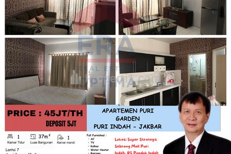 Disewakan Apartemen Puri Garden, Puri Indah, Jakarta Barat - 1 BR Fully Furnished