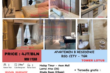 Disewakan Apartemen B Residence, BSD City Tangerang Tipe Studio Furnished