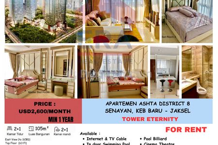 Disewakan Apartment Ashta District 8, Senayan, Keb Baru, Jakarta Selatan - 2 BR Fully Furnished
