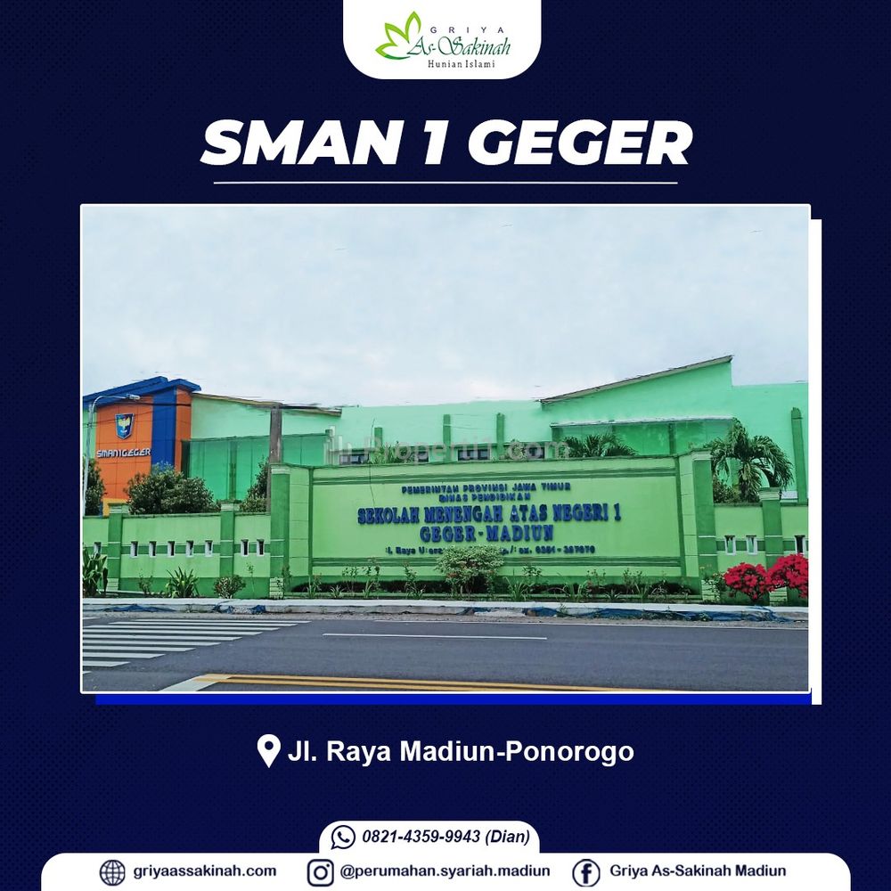 Dijual Rumah Syariah Madiun, 2 Menit SMAN 1 Geger, Sertifikat Hak Milik